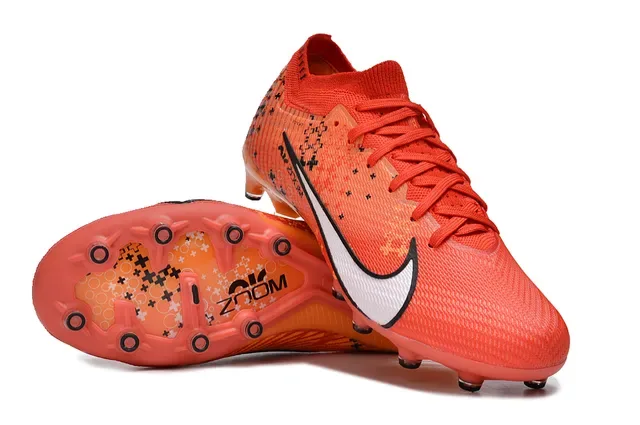 Nike Orange White Knit Upper Patterned Overlay Firm-Ground Soccer Shoes 2