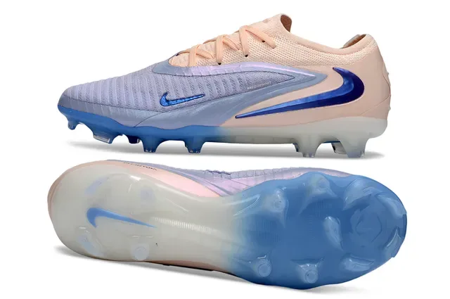 Nike Phantom GT Beige Bleu Knit Upper Overlay Asymétrique Firm-Ground Chaussures de Football 4