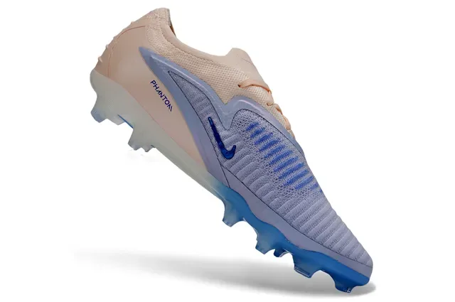 Nike Phantom GT Beige Bleu Knit Upper Overlay Asymétrique Firm-Ground Chaussures de Football 6