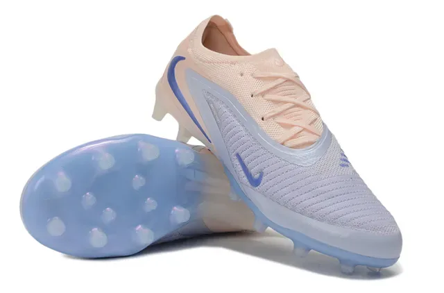 Nike Phantom GT Beige Blue Upper Knit Lacets Asymétriques Chaussures de football pour terrain ferme 3