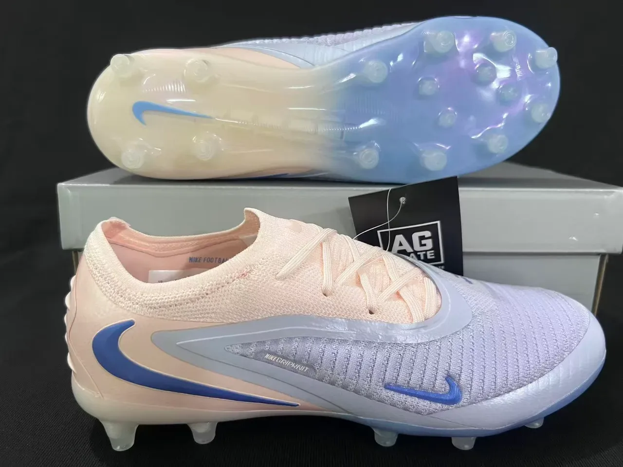 Nike Phantom GT Beige Blue Upper Knit Lacets Asymétriques Chaussures de football pour terrain ferme 14