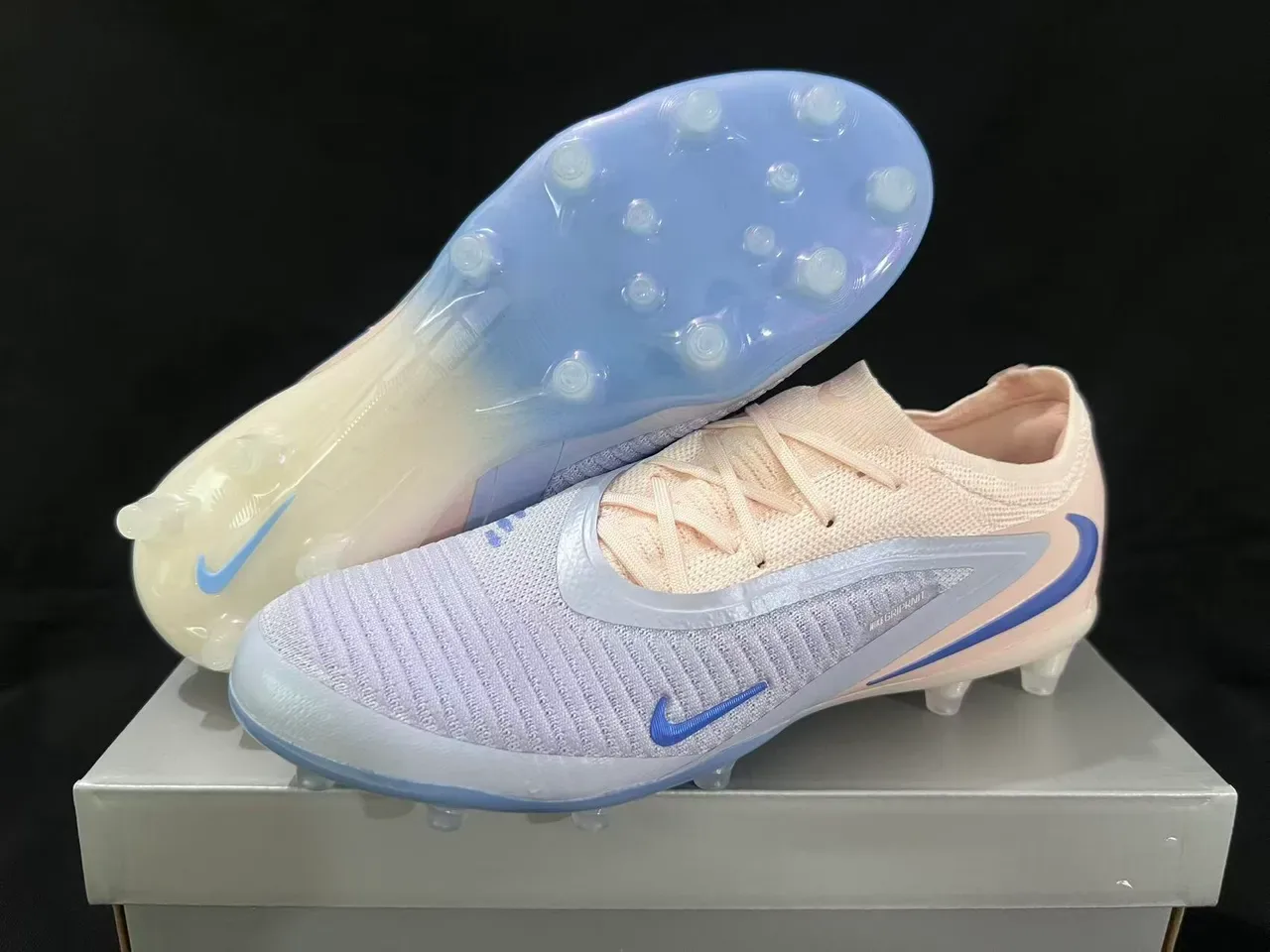 Nike Phantom GT Beige Blue Upper Knit Lacets Asymétriques Chaussures de football pour terrain ferme 15