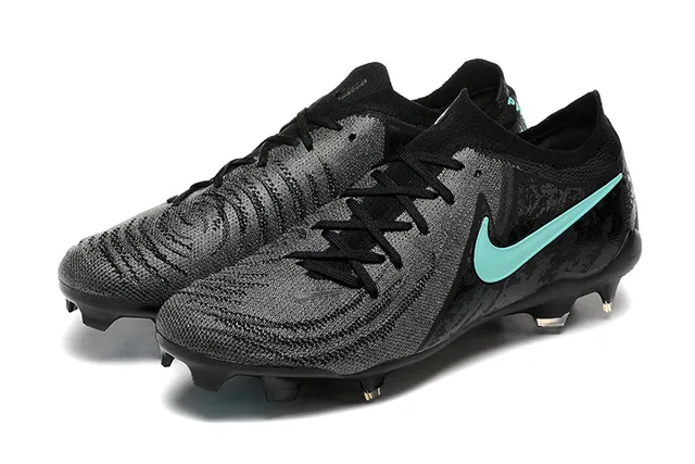 Nike Phantom GT Black Blue Low-Cut Knit Upper Asymmetric Lacing System Firm-Ground Soccer Shoes 8
