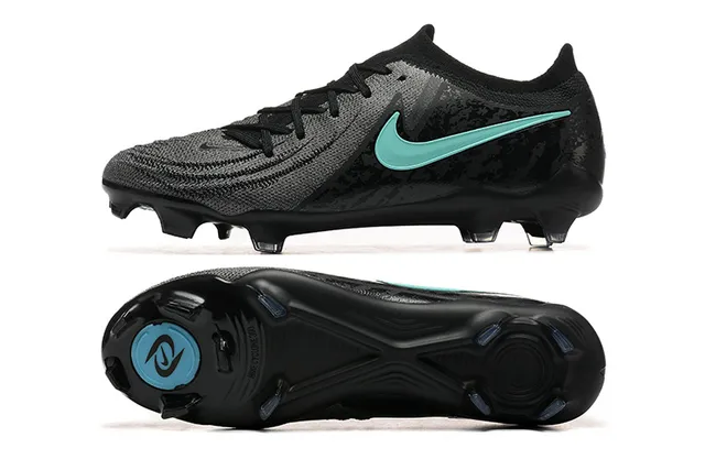 Nike Phantom GT Black Blue Low-Cut Knit Upper Asymmetric Lacing System Firm-Ground Soccer Shoes 9