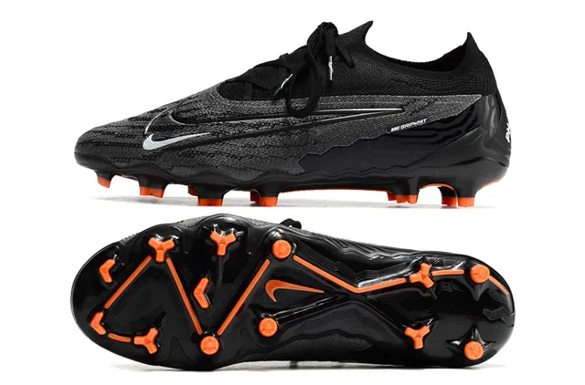 Nike Phantom GT Noir Orange bout bas tige tricotée système de lacets asymétrique terrain ferme chaussures de football 5
