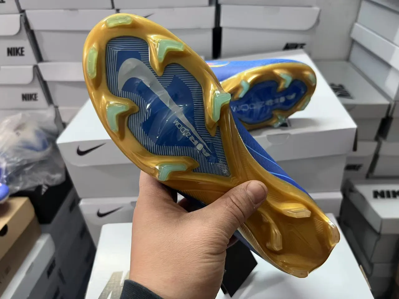 Nike Phantom GT Blue Gold Knit Upper Gradient Swoosh Firm-Ground Soccer Shoes 4