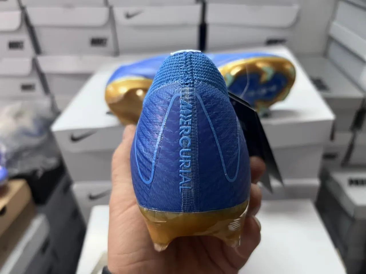 Nike Phantom GT Blue Gold Knit Upper Gradient Swoosh Firm-Ground Soccer Shoes 5