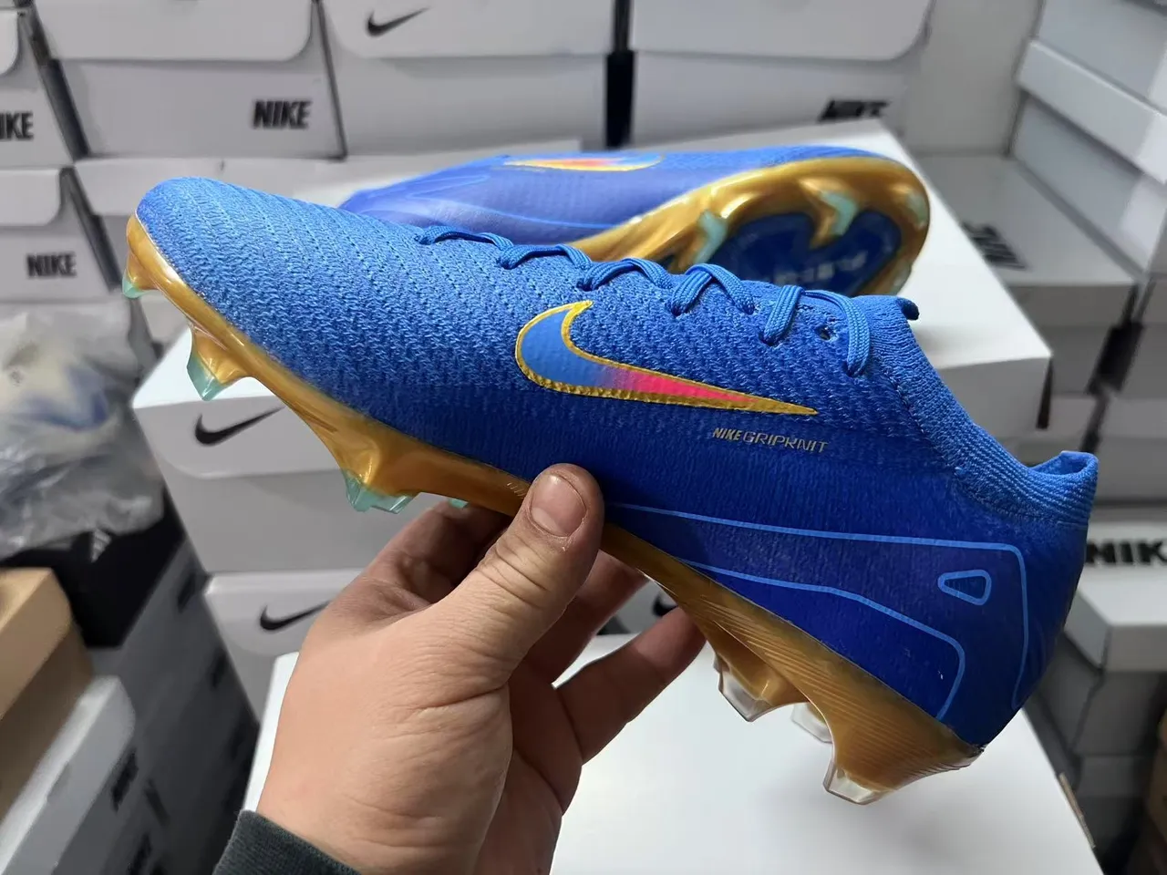 Nike Phantom GT Blue Gold Knit Upper Gradient Swoosh Firm-Ground Soccer Shoes 6