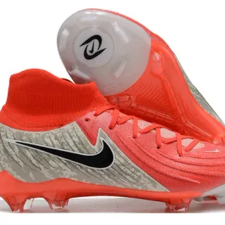 Nike Phantom GT Orange Gray High-Cut Sock-Fit Collar Firm-Ground Soccer Shoes