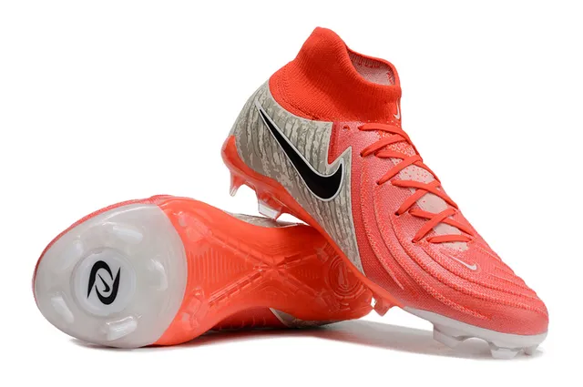 Nike Phantom GT Orange Gray High-Cut Sock-Fit Collar Firm-Ground Soccer Shoes 4