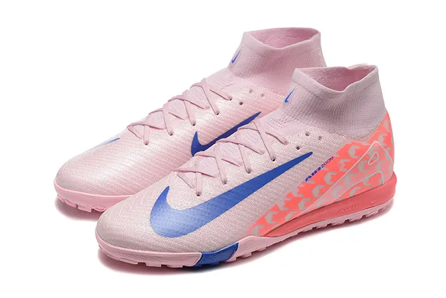 Nike Phantom GT Pink Blue High-Cut Sock-Fit Collar Synthetic Knit Upper Turf Soccer Shoes 2