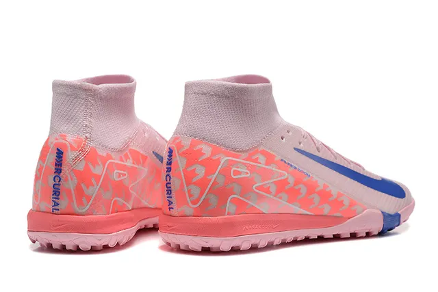 Nike Phantom GT Pink Blue High-Cut Sock-Fit Collar Synthetic Knit Upper Turf Soccer Shoes 3