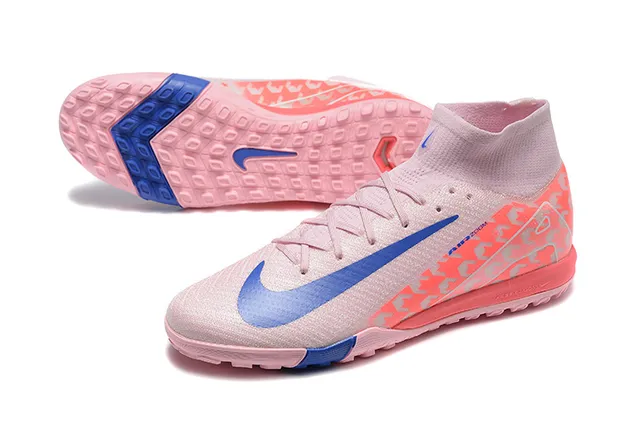 Nike Phantom GT Pink Blue High-Cut Sock-Fit Collar Synthetic Knit Upper Turf Soccer Shoes 8