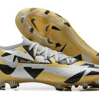 Nike Phantom GT Silver Gold Engineered Mesh Upper Geometric Color Blocking Firm-Ground Soccer Shoes