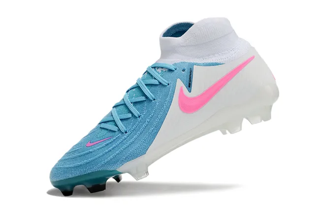Nike Phantom GT White Blue High-Cut Knit Collar Asymmetrical Lacing Firm-Ground Soccer Shoes 3