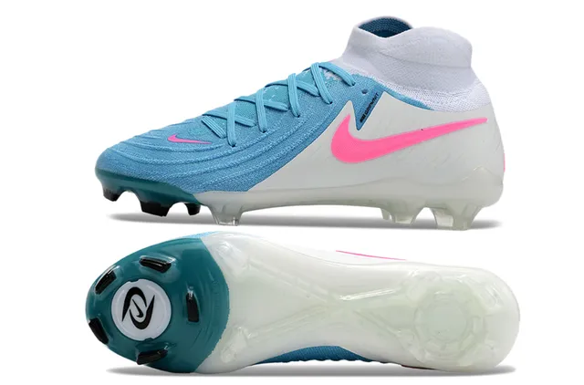 Nike Phantom GT White Blue High-Cut Knit Collar Asymmetrical Lacing Firm-Ground Soccer Shoes 6