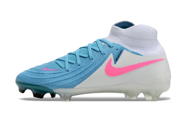 Nike Phantom GT White Blue High-Cut Knit Collar Asymmetrical Lacing Firm-Ground Soccer Shoes 7