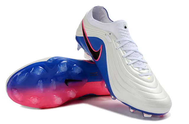 Nike Phantom GT White Blue Ribbed Synthetic Upper Low-Cut Collar Firm-Ground Soccer Shoes 4