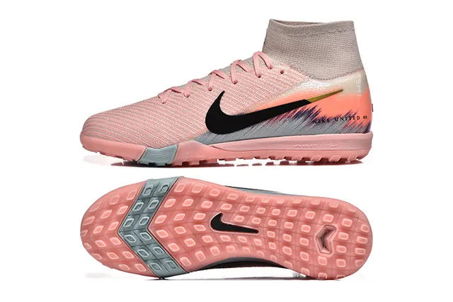 Nike Chaussures de football rose et noir, avec tige en maille sock-fit, high-top ankle collar, pour turf 9