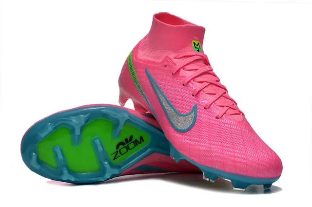 Nike Rosa Azul Alto Corte Knit Upper Visible Zoom Air Unit Firm-Ground Sapatos de Futebol 2