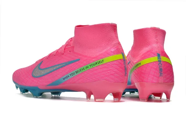 Nike Rosa Azul Alto Corte Knit Upper Visible Zoom Air Unit Firm-Ground Sapatos de Futebol 4