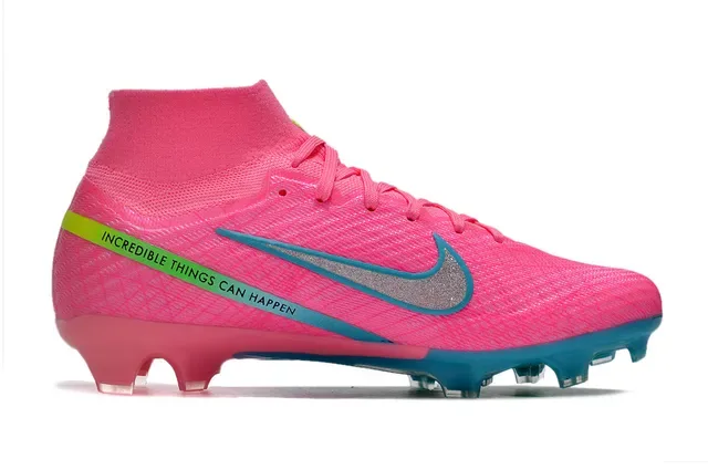 Nike Rosa Azul Alto Corte Knit Upper Visible Zoom Air Unit Firm-Ground Sapatos de Futebol 5