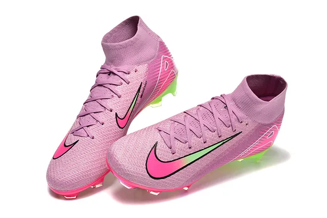 Nike Pink Green High-Cut Knit Upper Gradient Firm-Ground Soccer Shoes 2