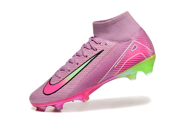Nike Pink Green High-Cut Knit Upper Gradient Firm-Ground Soccer Shoes 4