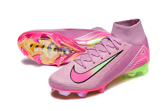 Nike Pink Green High-Cut Knit Upper Gradient Firm-Ground Soccer Shoes 6