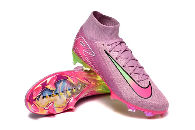 Nike Pink Green High-Cut Knit Upper Gradient Firm-Ground Soccer Shoes 7