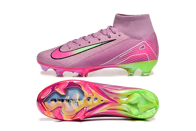 Nike Pink Green High-Cut Knit Upper Gradient Firm-Ground Soccer Shoes 9