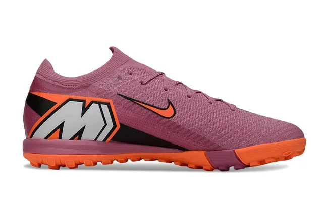 Nike Chaussures de Football Turf Haut en Tricot Collet Ajustable Sock-Fit Rose Orange 7