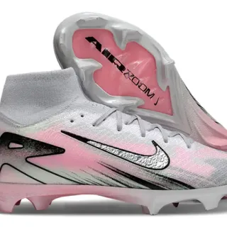 Nike Pink White High-Cut Knit Upper Air-Zoom Heel Unit Firm-Ground Soccer Shoes