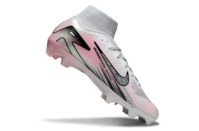 Nike Pink White High-Cut Knit Upper Air-Zoom Heel Unit Firm-Ground Soccer Shoes 2
