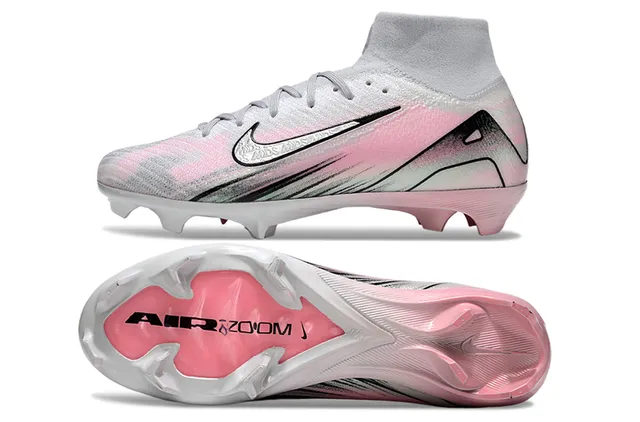 Nike Pink White High-Cut Knit Upper Air-Zoom Heel Unit Firm-Ground Soccer Shoes 6