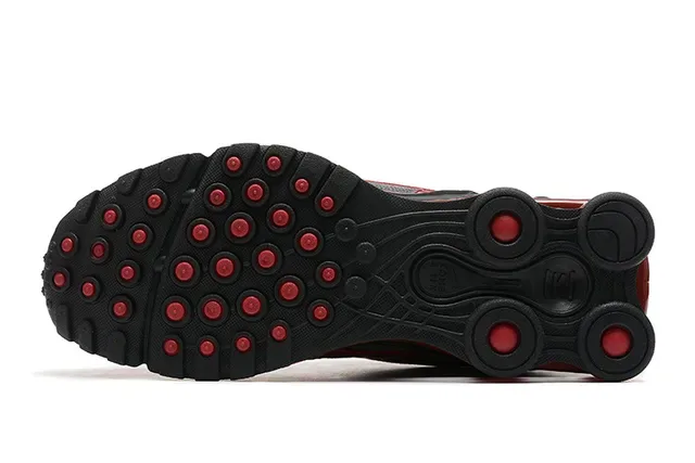Nike Red Black Shox Column Heel Unit Mesh And Synthetic Overlay Construction Lifestyle Sneakers 4