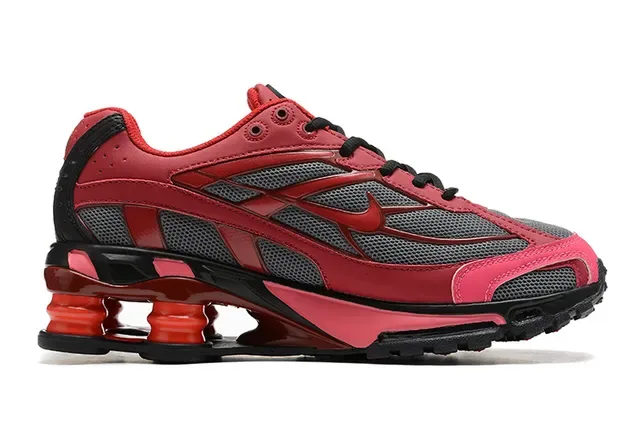 Nike Red Black Shox Column Heel Unit Mesh And Synthetic Overlay Construction Lifestyle Sneakers 5