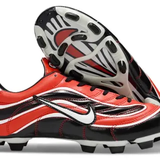 Nike Red Black Wave-Patterned Synthetic Overlays Low-Cut Lace-Up Silhouette Firm-Ground Soccer Shoes