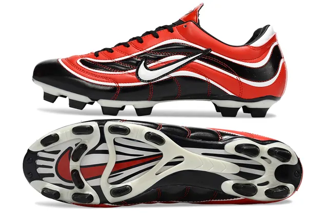 Nike Red Black Wave-Patterned Synthetic Overlays Low-Cut Lace-Up Silhouette Firm-Ground Soccer Shoes 5