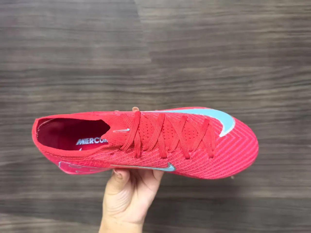 Nike Red Blue Knit Upper Air Zoom Heel Unit Firm-Ground Soccer Shoes 3