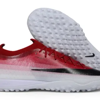 Nike Red White Knit Gradient Upper Black Swoosh Overlay Turf Soccer Shoes