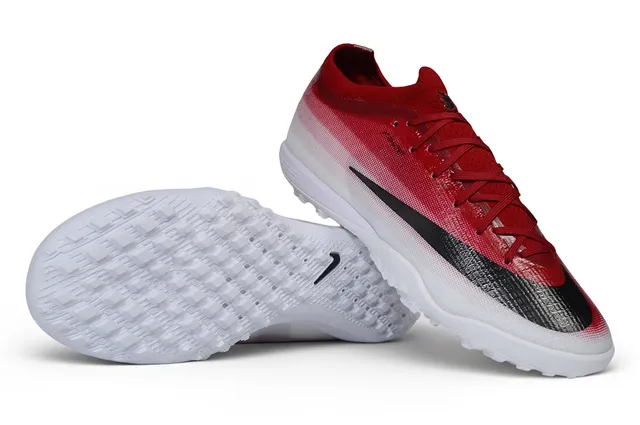 Nike Zapatos de fútbol Turf con upper de knit gradient rojo blanco y overlay de swoosh negro 5