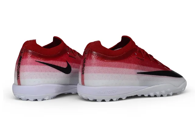 Nike Zapatos de fútbol Turf con upper de knit gradient rojo blanco y overlay de swoosh negro 6
