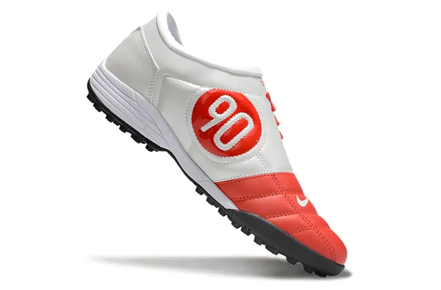 Nike Chaussures de football turf en cuir synthétique de coupe basse à lacets rouge blanc 2