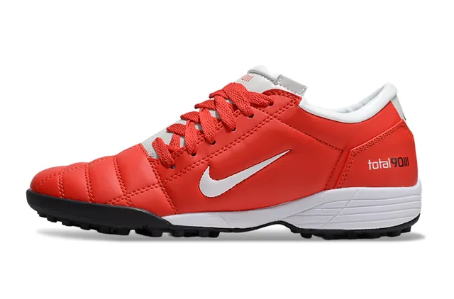 Nike Chaussures de football turf en cuir synthétique de coupe basse à lacets rouge blanc 3