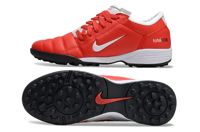 Nike Chaussures de football turf en cuir synthétique de coupe basse à lacets rouge blanc 4