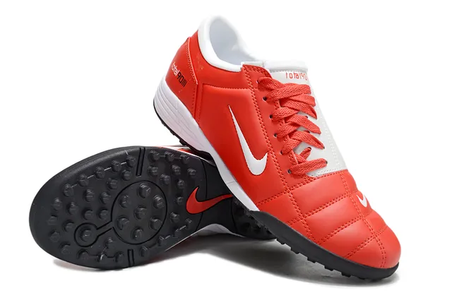 Nike Chaussures de football turf en cuir synthétique de coupe basse à lacets rouge blanc 6