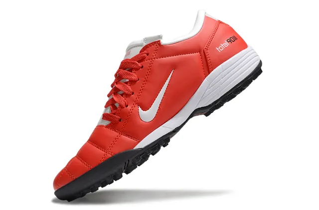 Nike Chaussures de football turf en cuir synthétique de coupe basse à lacets rouge blanc 7