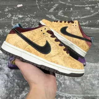 Nike SB Dunk Low Mustard Textured Upper Burgundy Accents Skateboard Shoes
