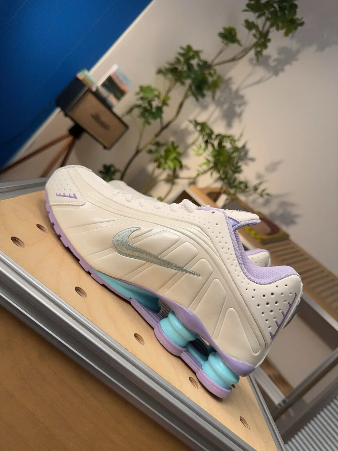 Nike Shox NZ Off-White Purple Turquoise Lifestyle Sneakers 4